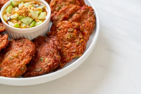 Fried fish paste balls or deep fried fish cake Stock Photos