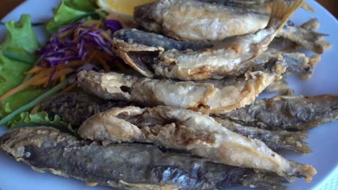 Fried fish on a plate. Stock-Footage 92847941