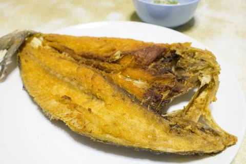Fried fish on a plate Stock Photos
