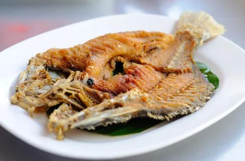 Fried Fish on a Plate Stock Photos