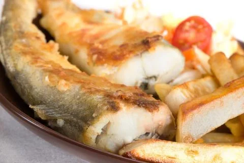 Fried fish - saffron cod or navaga Stock Photos