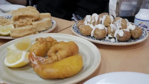 Fried Fish Tapas Delight in Elche Alicante, Spain’s Culinary Experience Stock Footage 328698216