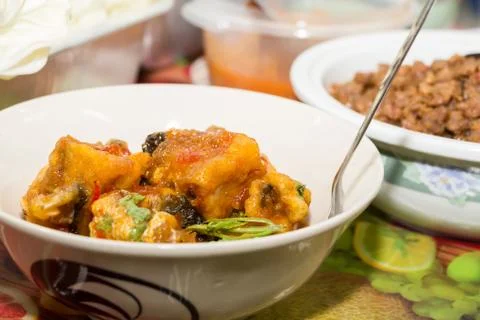 Fried fish with thai three flavored sauce Stock Photos
