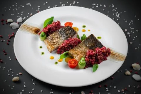 Fried fish on white dish Stock Photos