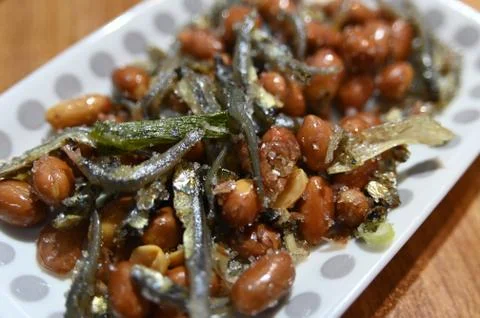 Fried Fishs &amp; Peanuts Stock Photos