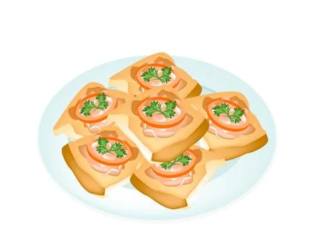 Fried French Bread with Pork Spread in White Plate Illustrazione stock