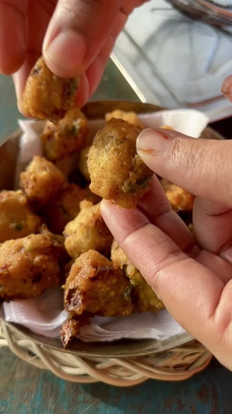 Fried Gram Beans pakora or mong dal pakoda in a bowl. Stock Footage 286215581