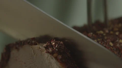 Fried Ham Meat Chef Cutting with Knife Closeup Stock-Footage 159328837