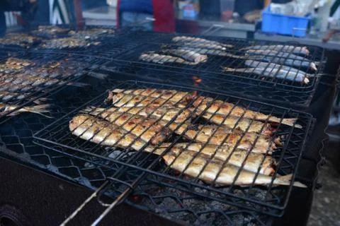 Fried herring on the grill Stock-Fotos