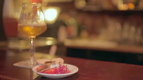 Fried Insects Appetizer Plate With Beer Glass On Bar Table Stock Footage 344537385