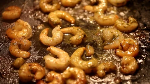 Fried king prawns in iron pan Stock Footage 35649448