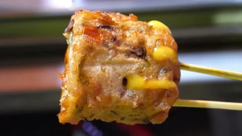 Fried Korean Fish Cake Skewer with Mustard Sauce Video stock 337374571