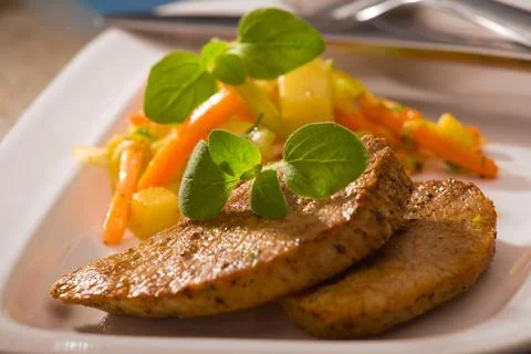 Fried lamb steak Stock Photos