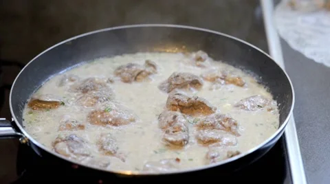 Fried liver in a frying pan Stock Footage 68319174