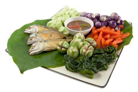 Fried mackerel and pepper sauce Stock Photos