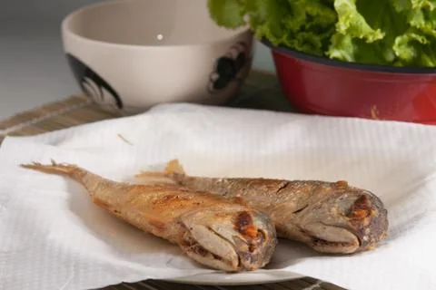 Fried mackerel fish Stock Photos