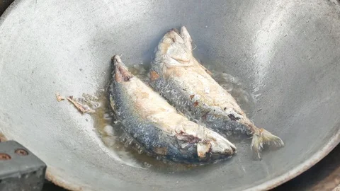 Fried mackerel on pan. Stock Footage 105708713