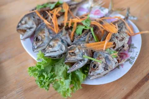 Fried mackerel Stock Photos