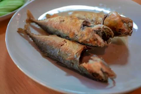Fried mackerel Stock Photos