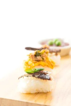 Fried Mackerel with Shrimp Paste Sauce Sushi Stock Photos