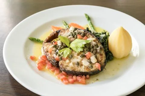 Fried mackerel Steak Foto stock