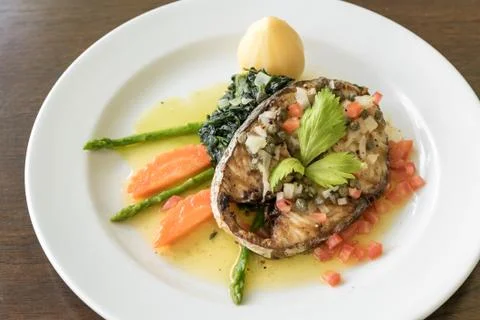 Fried mackerel Steak Foto stock