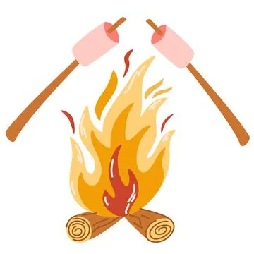 Fried marshmallows on the fire. Bonfire with marshmallow. Sweets roasting on  Stock Illustration