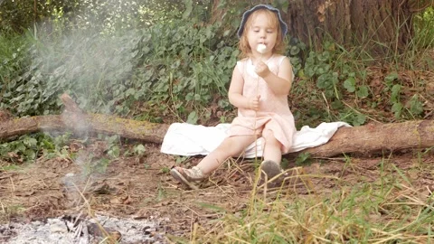 Fried marshmallows, a fire Video stock 157654446