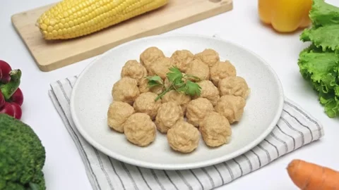 Fried meat balls served on a plate Stock Footage 247828171