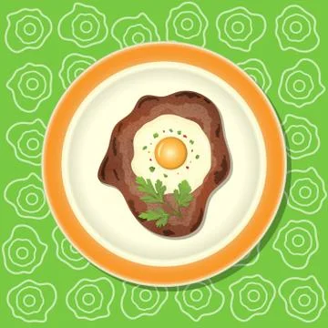 Fried meat with egg and parsley on the plate Stock Illustration