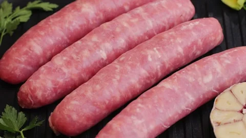 Fried meat sausage on a back grill close-up.Cooking corn dogs in boiling pan Stock Footage 265910884