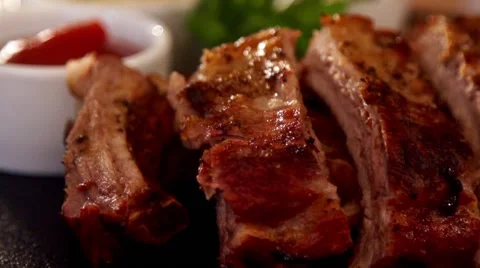 Fried meat in slow motion Stock Footage 67857022