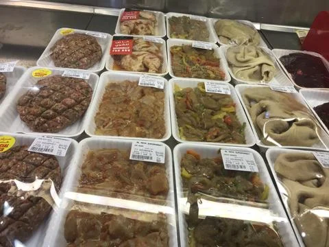 The fried meat in the stall Stock Photos