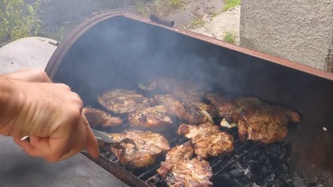 Fried meat steak grill Video stock 93646520