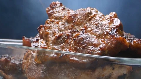 Fried meat steak grill Video stock 93646523