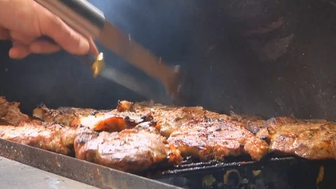 Fried meat steak grill Video stock 93646528