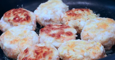 Fried Meatballs in a frying pan Stock Footage 88352377