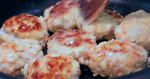 Fried Meatballs in a frying pan Stock Footage 88352775