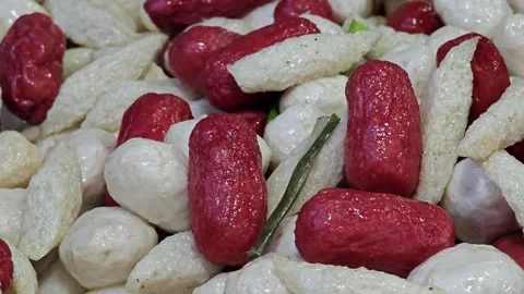 Fried meatballs in the market. Stock Footage 310035669