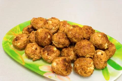 Fried meatballs on a platter Stock Photos