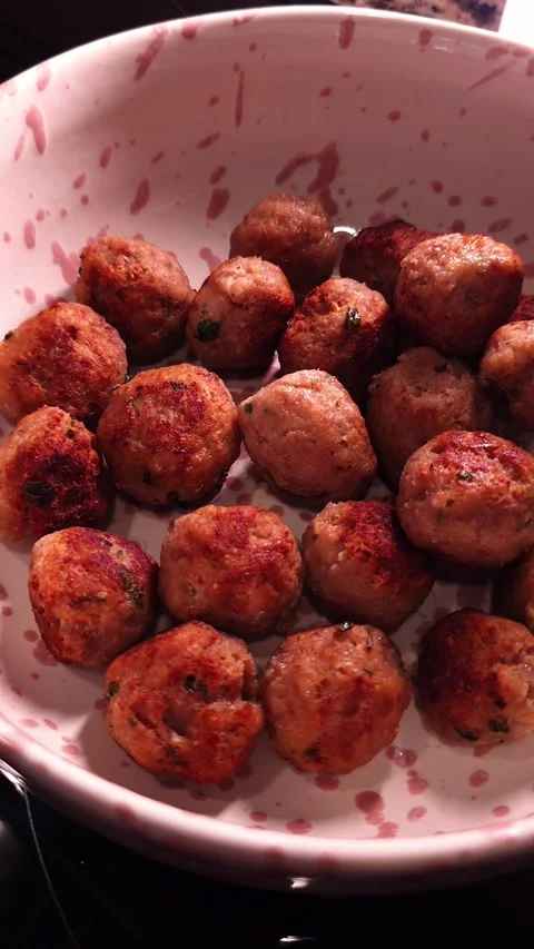 Fried meatballs resting on plate. Stock Footage 345041475