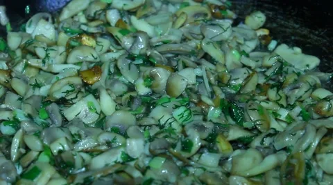 Fried mushrooms in a pan Stock Footage 61453743