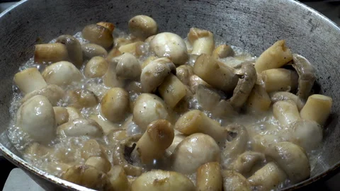 Fried mushrooms in a pan Stock Footage 122494096