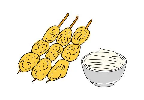 Fried mussels hand drawn vector design. Illustrazione stock