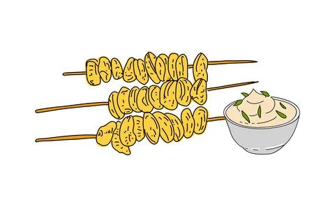 Fried mussels hand drawn vector design. Stock Illustration