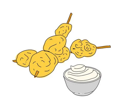 Fried mussels hand drawn vector design. Stock Illustration