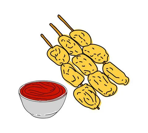 Fried mussels hand drawn vector design. Stock Illustration