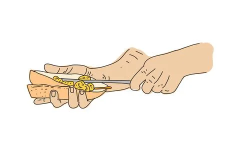 Fried mussels hand drawn vector design. Stock Illustration