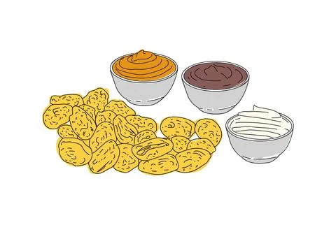 Fried mussels hand drawn vector design. Illustrazione stock