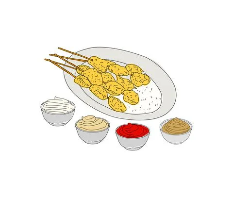 Fried mussels hand drawn vector design. Stock Illustration